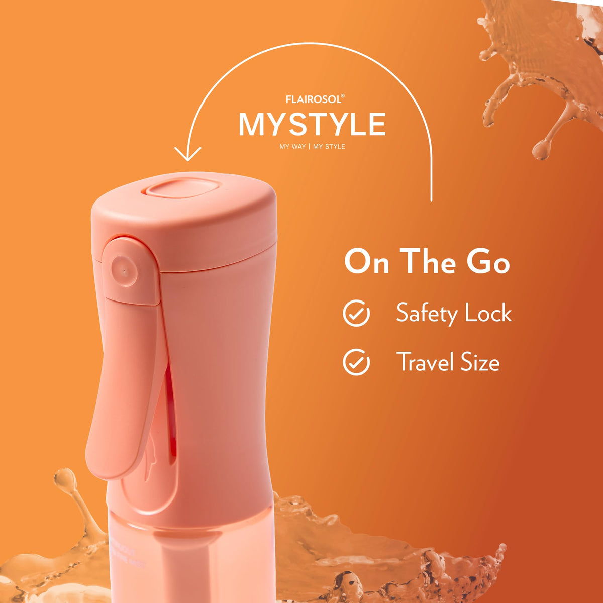 FLAIROSOL top safety lock detail preventing accidental sprays while traveling