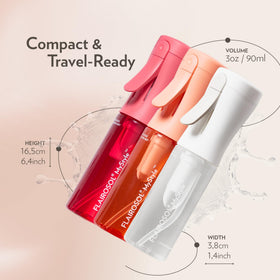 FLAIROSOL bottle staged in carry-on luggage illustrating airport-friendly size