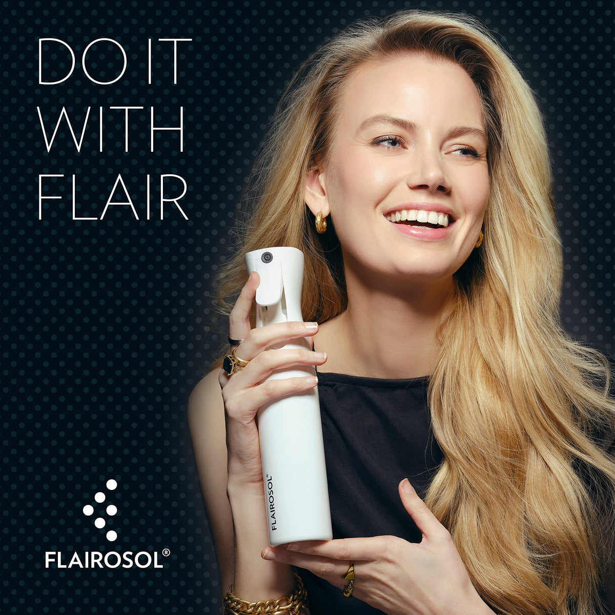 FLAIROSOL visible mist cloud close-up showing ultra-fine coverage benefit