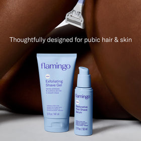 Flamingo blade closeup highlighting five blades for a closer, smoother shave