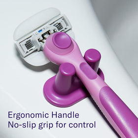 Flamingo ergonomic handle grip shown, provides secure control even when wet