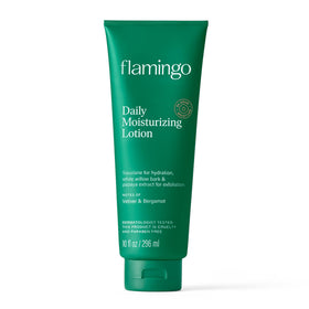 Flamingo front bottle showing label and 24 hour moisture benefit