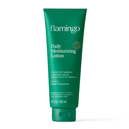 Flamingo front bottle showing label and 24 hour moisture benefit