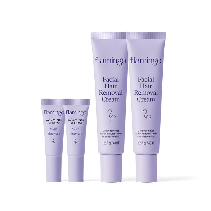 Flamingo front packaging showing two 1.35 fl oz tubes and benefits