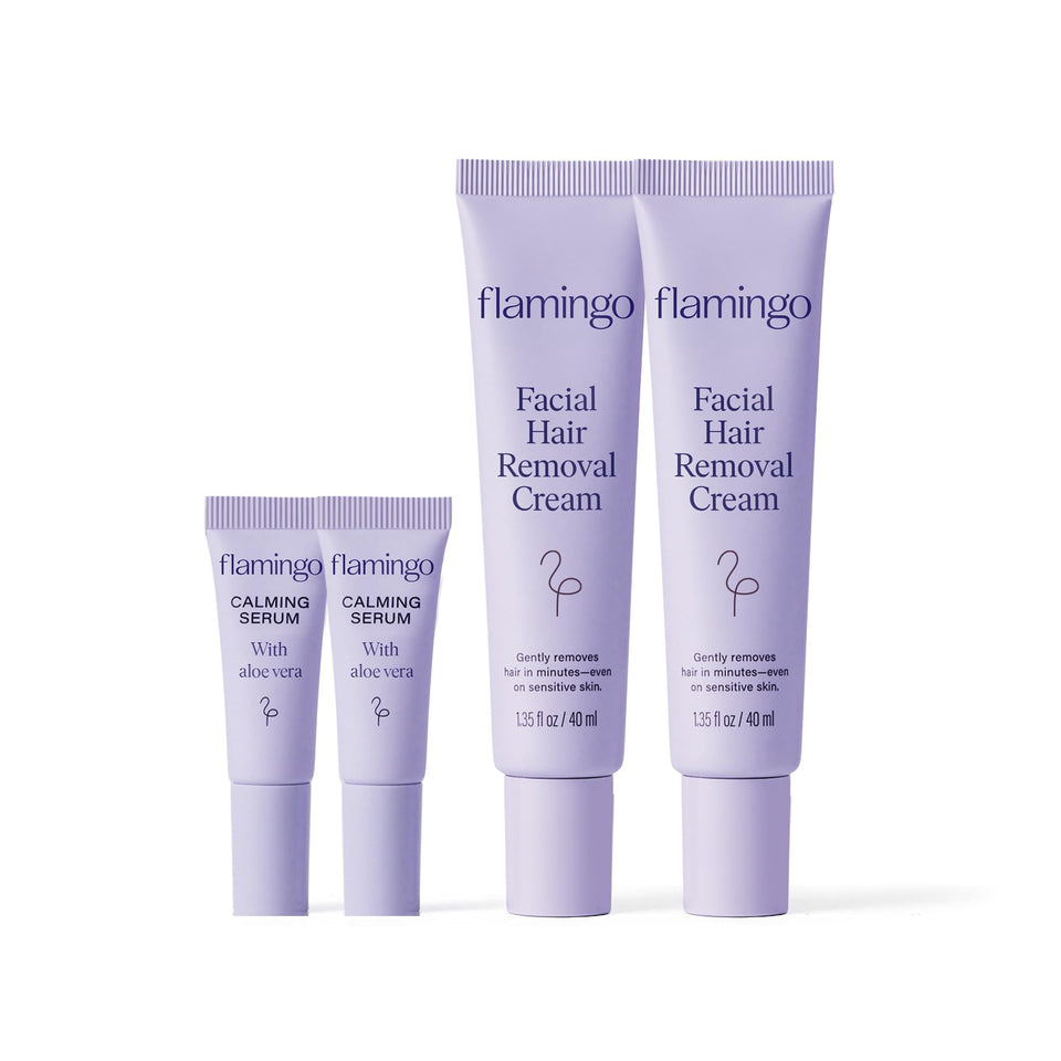 Flamingo front packaging showing two 1.35 fl oz tubes and benefits