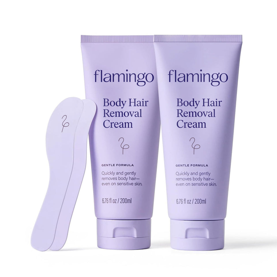 Flamingo front packaging showing two tubes and benefits