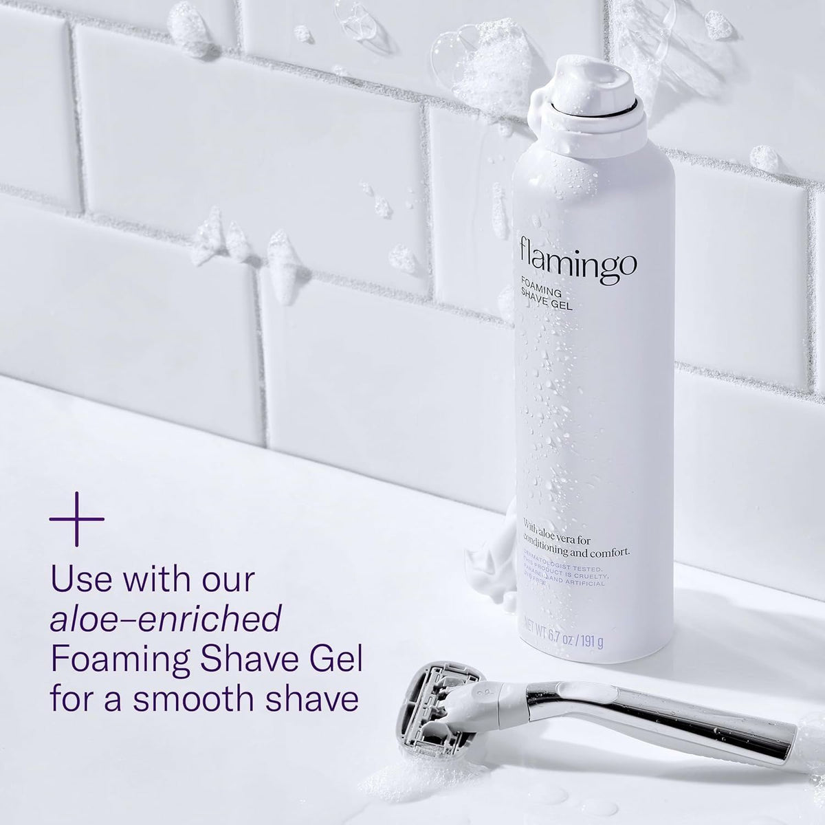 Flamingo handle texture detail highlighting no-slip grip for secure shaving