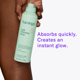 Flamingo in-use spray applied to leg illustrating quick application and even coverage