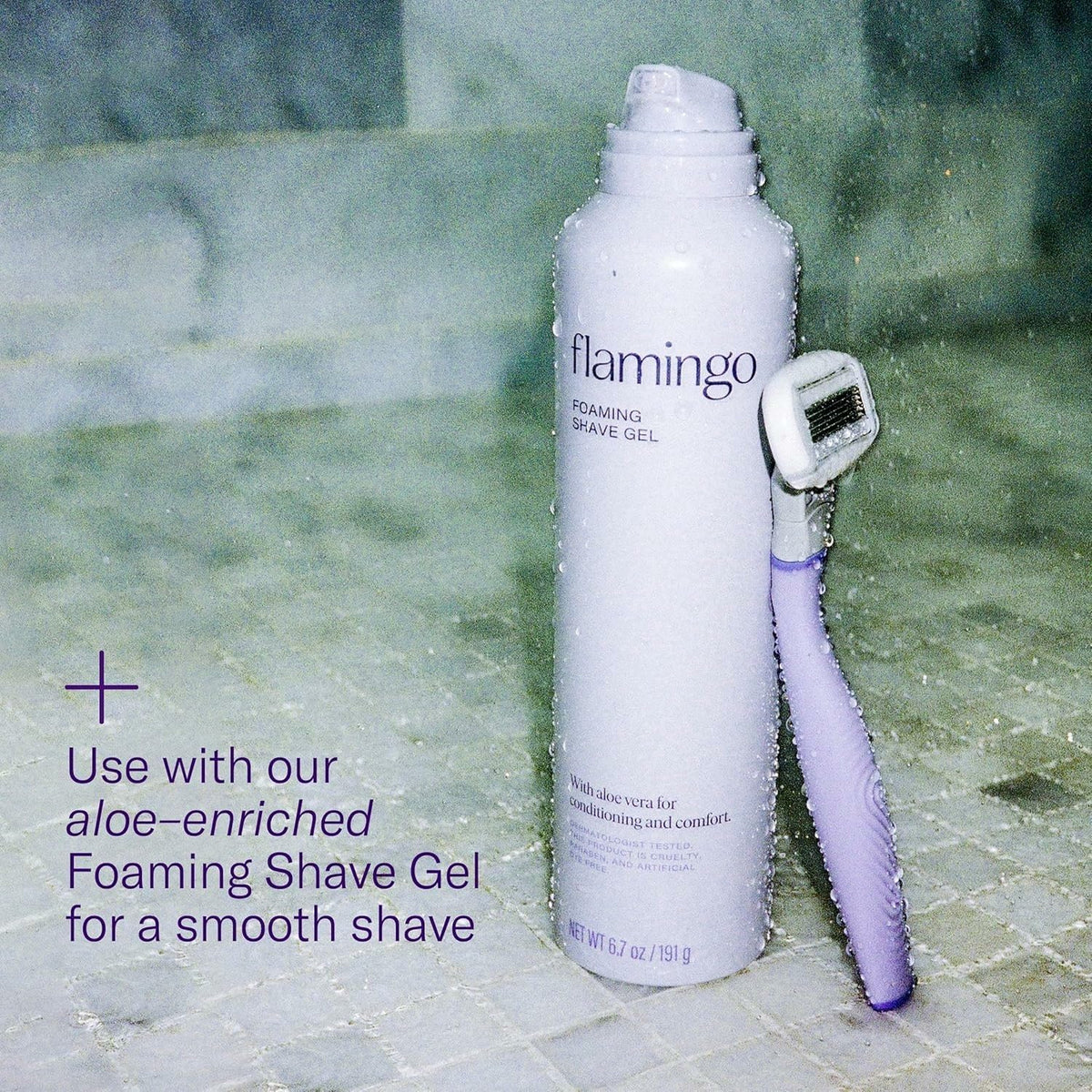 Flamingo lubricating strip detail with aloe shea for smoother glide
