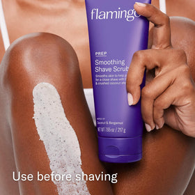 Flamingo shave oil dispensing drop illustrates glide and reduced friction