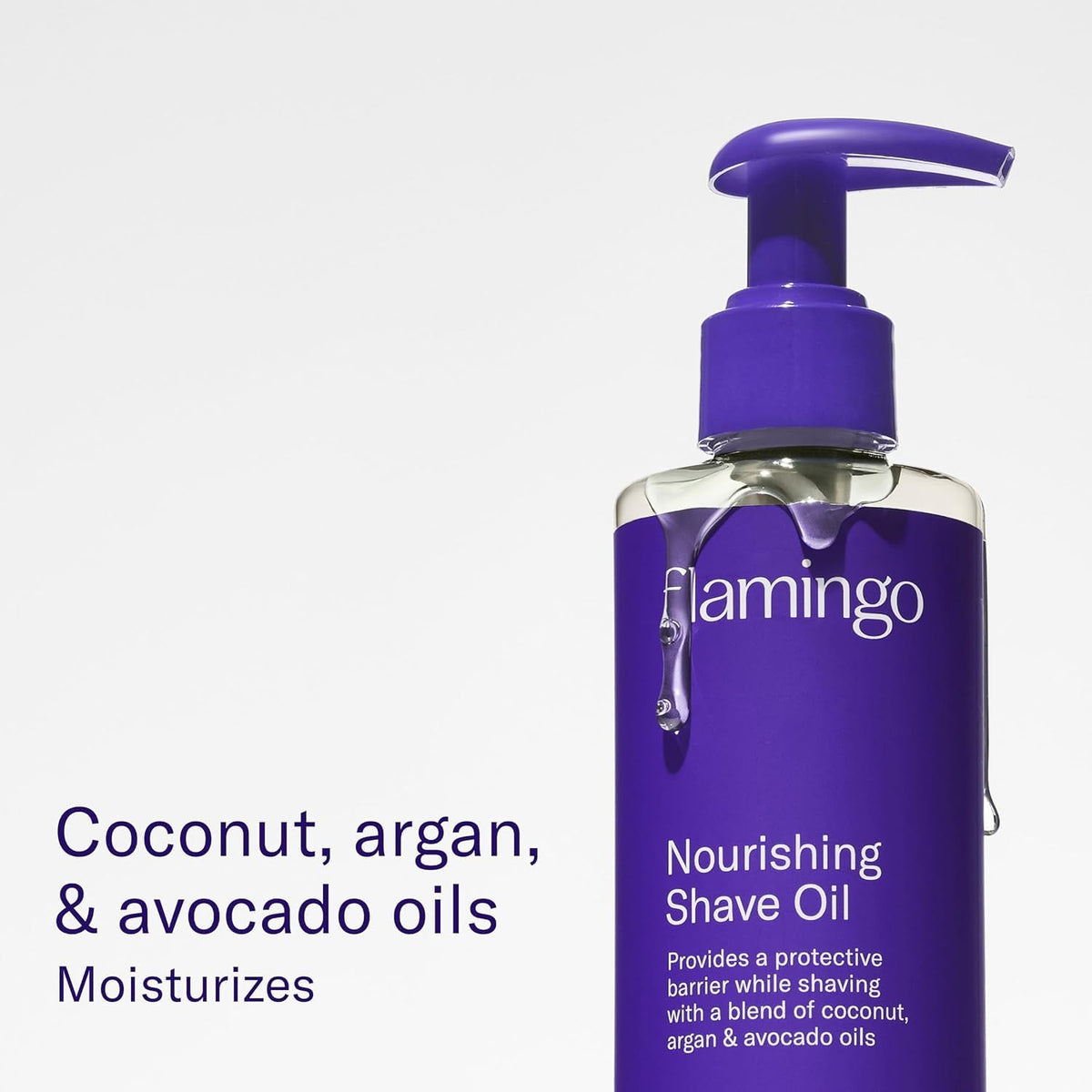 Flamingo post-shave serum pump close detail showing fast-absorbing formula