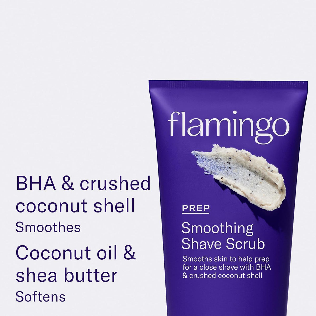 Flamingo scrub texture close-up highlighting exfoliation for smoother shave