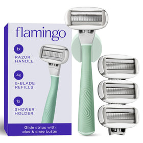 Flamingo razor front packaging showing kit and benefits