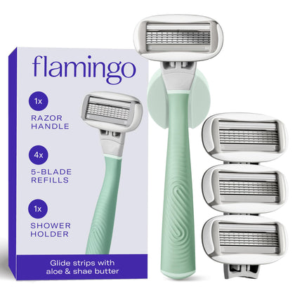 Flamingo razor front packaging showing kit and benefits