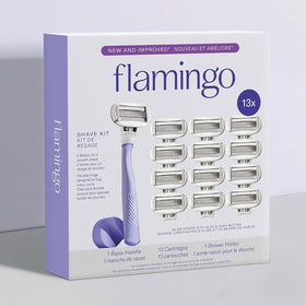 Flamingo razor held in hand scale comparison showing ergonomic size benefit
