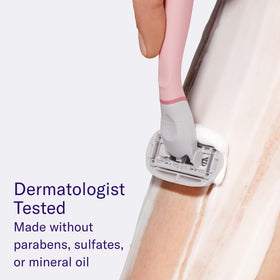 Flamingo shaving gel applied to leg illustrating protective cushion and reduced friction benefit