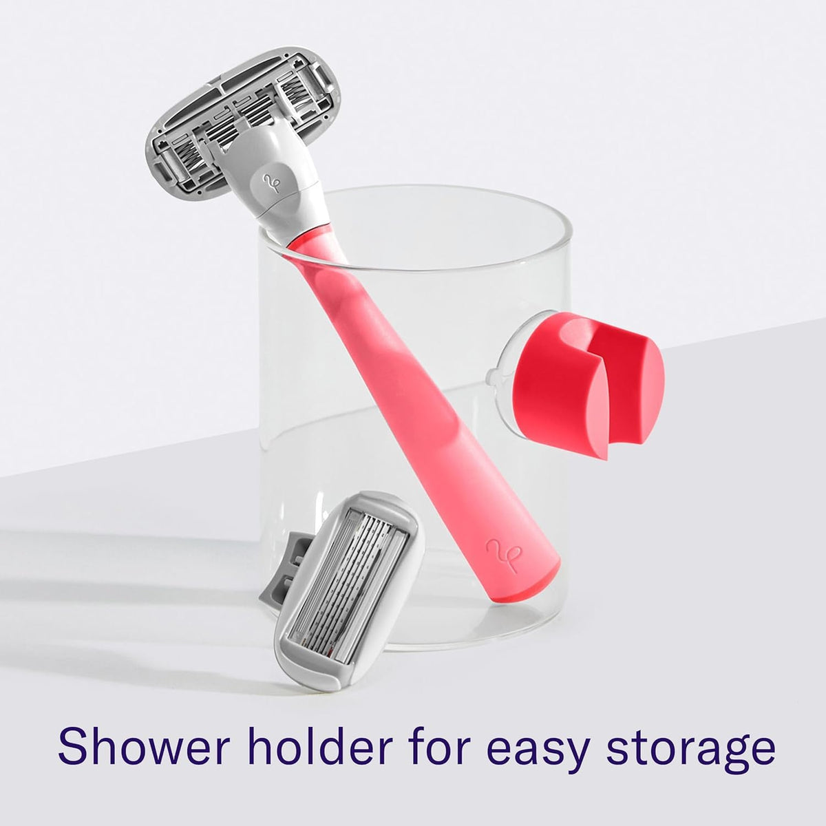 Flamingo shower holder mounted in shower keeping razor elevated and dry