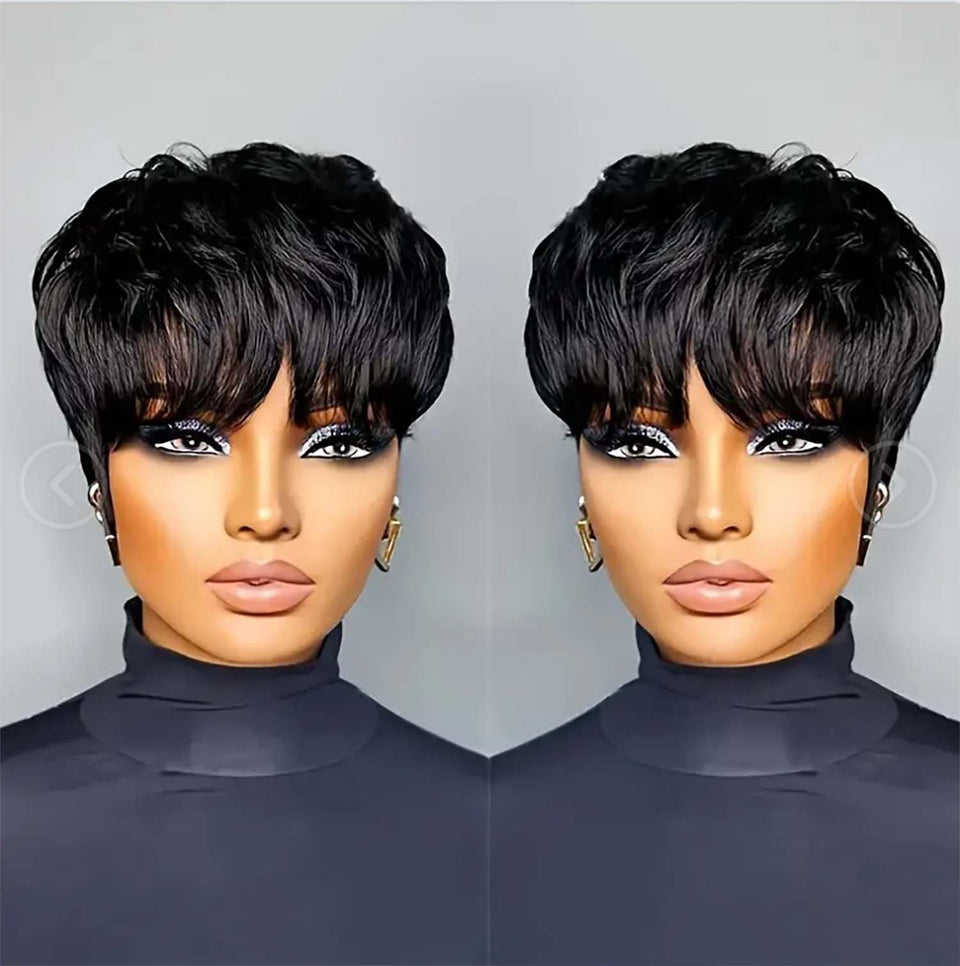 Flandi pixie front view showing natural hairline and instant style benefit