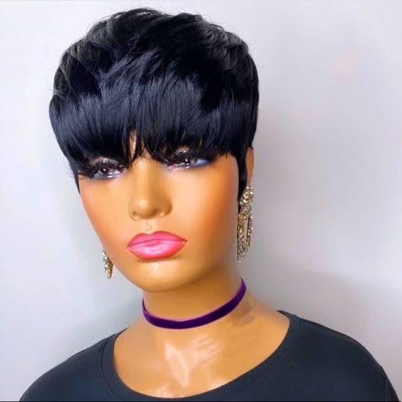 Flandi pixie side profile highlighting layered cut and flattering shape benefit