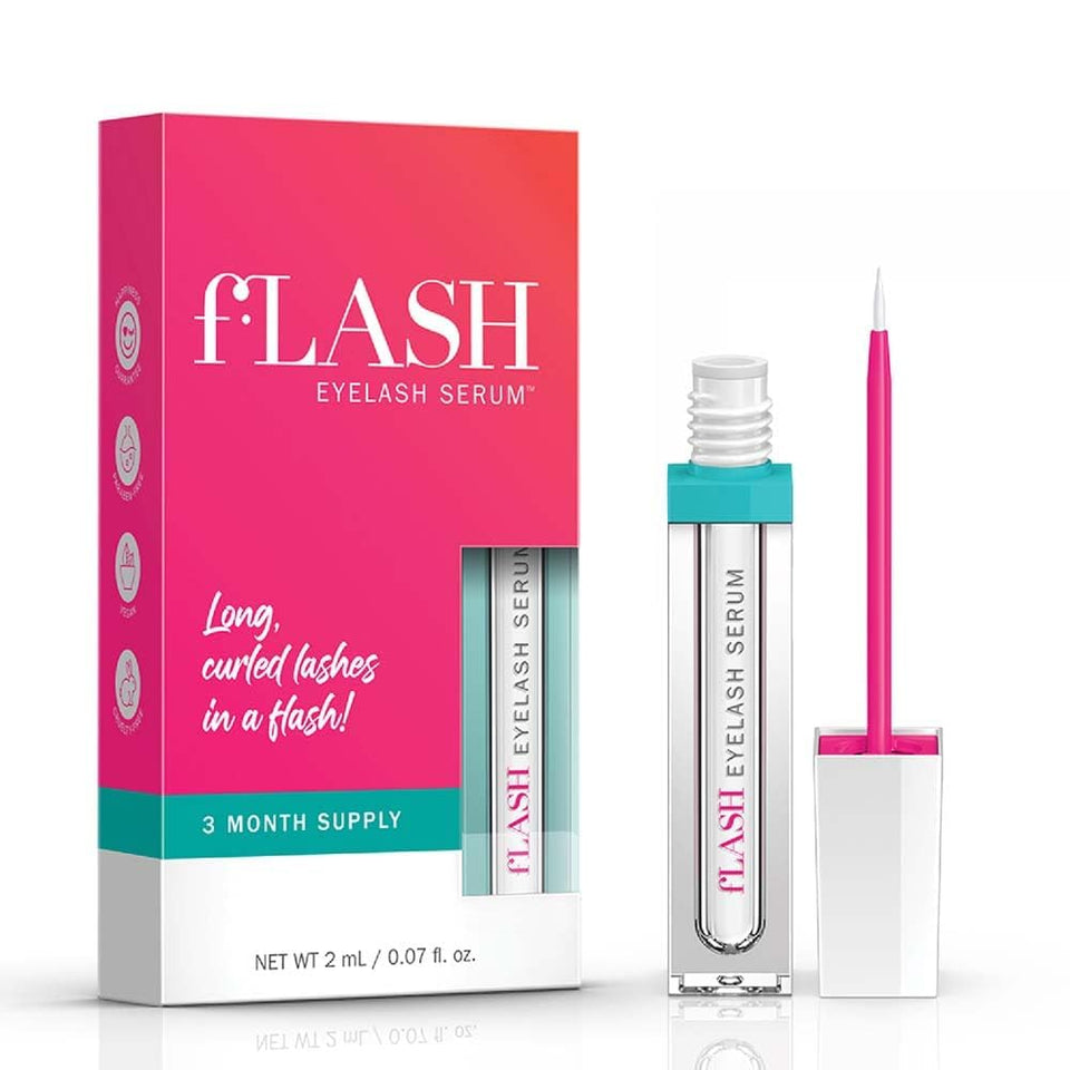 FLASHSERUM front bottle view showing compact design and travel-friendly size
