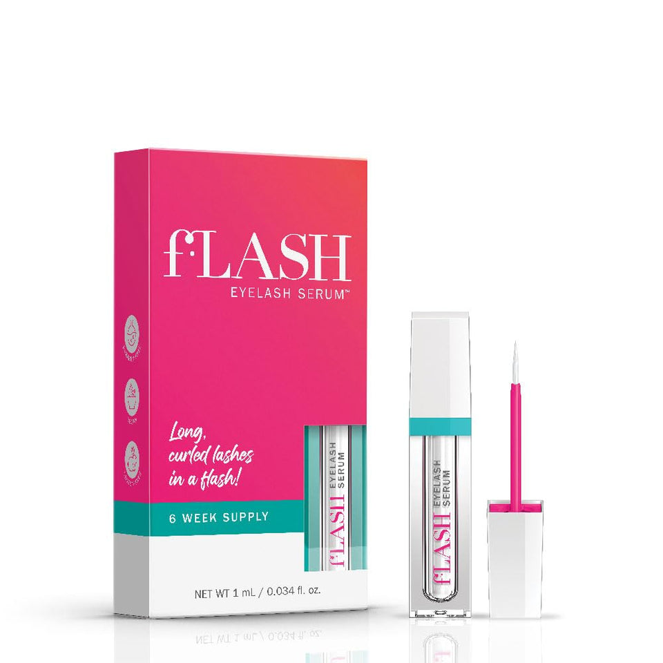 FLASHSERUM mini front packaging showing compact travel-ready bottle and benefits