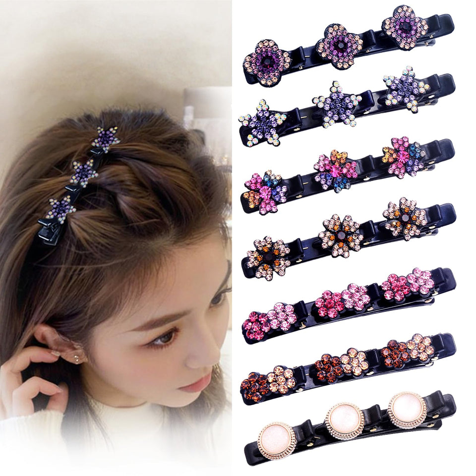 FlaSloth front packaging showing seven crystal hair clips and pearl bag, elegant gifting