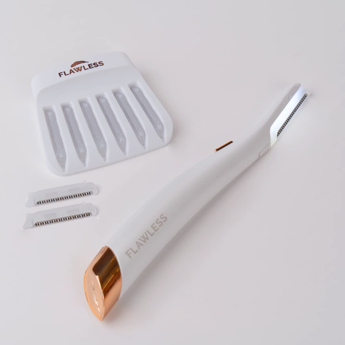 Flawless Dermaplane Glo LED close-up highlighting lighted blade for easier hair and texture visibility