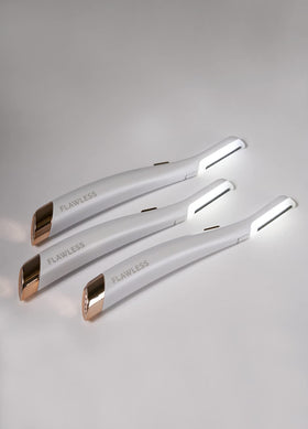 Flawless Dermaplane Glo demo on upper lip showing precise hair removal for smoother skin