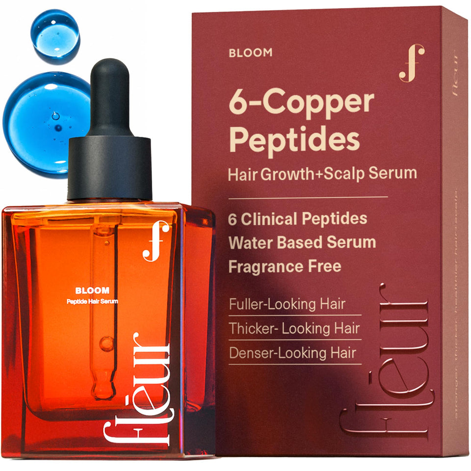 Fléur Bloom front bottle showing clean packaging and peptide focus, promoting trust