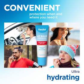 Flexitol being applied to lips demonstrating quick glide and soothing moisture