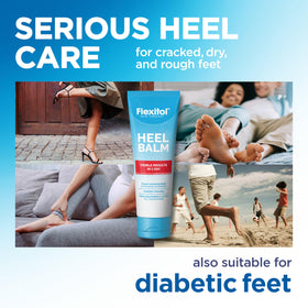 Flexitol being applied to heel demonstrating deep hydration and targeted foot care benefit