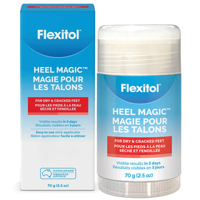Flexitol front view of heel magic stick showing product and label benefits
