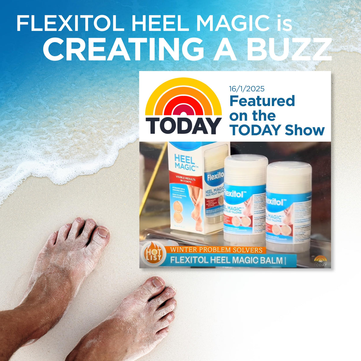 Flexitol stick placed on bathroom counter for quick daily foot care routine