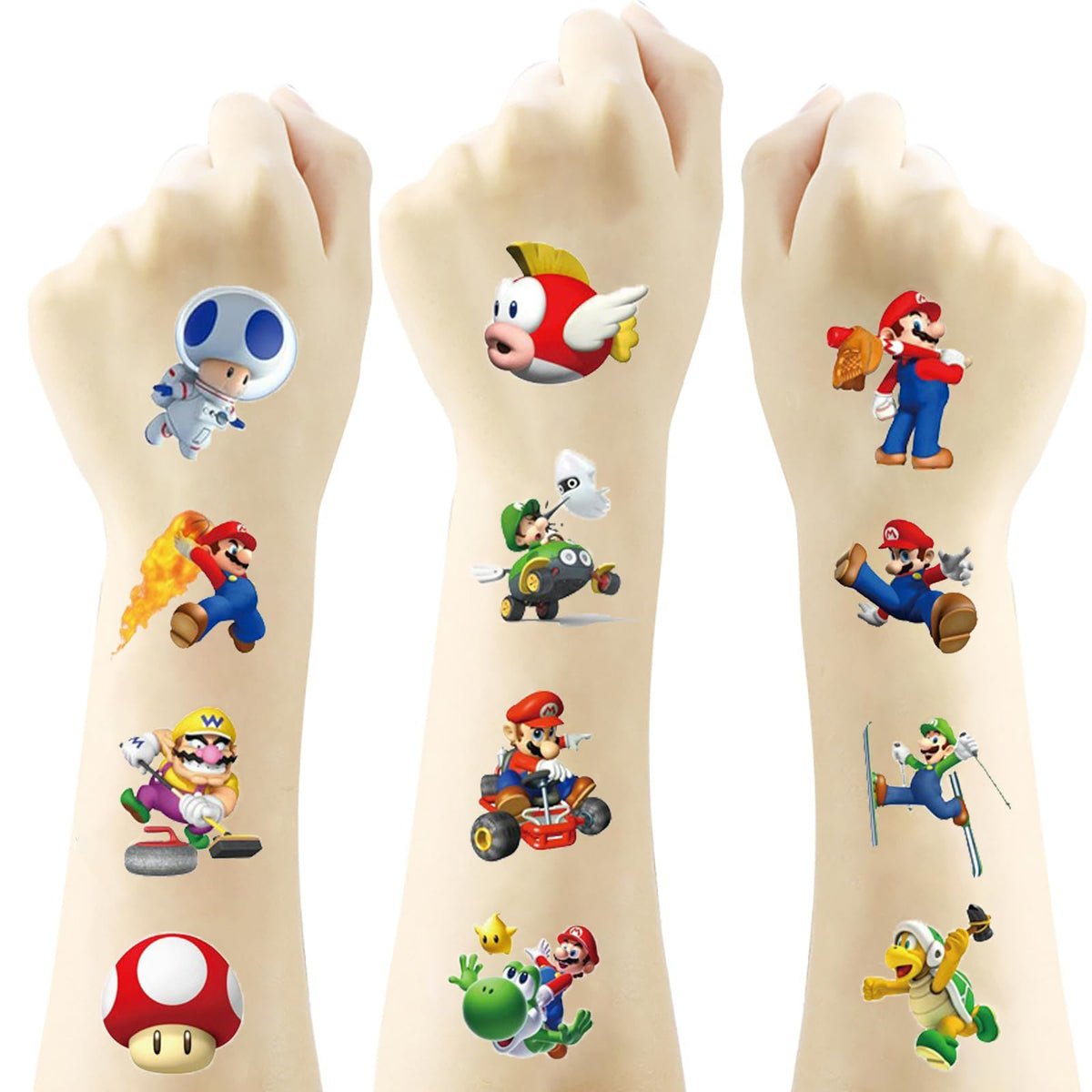 FlgarGO teen wearing a Mario tattoo at a birthday party showcasing fun and durability
