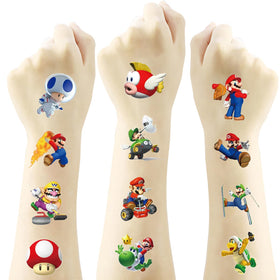 FlgarGO teen wearing a Mario tattoo at a birthday party showcasing fun and durability