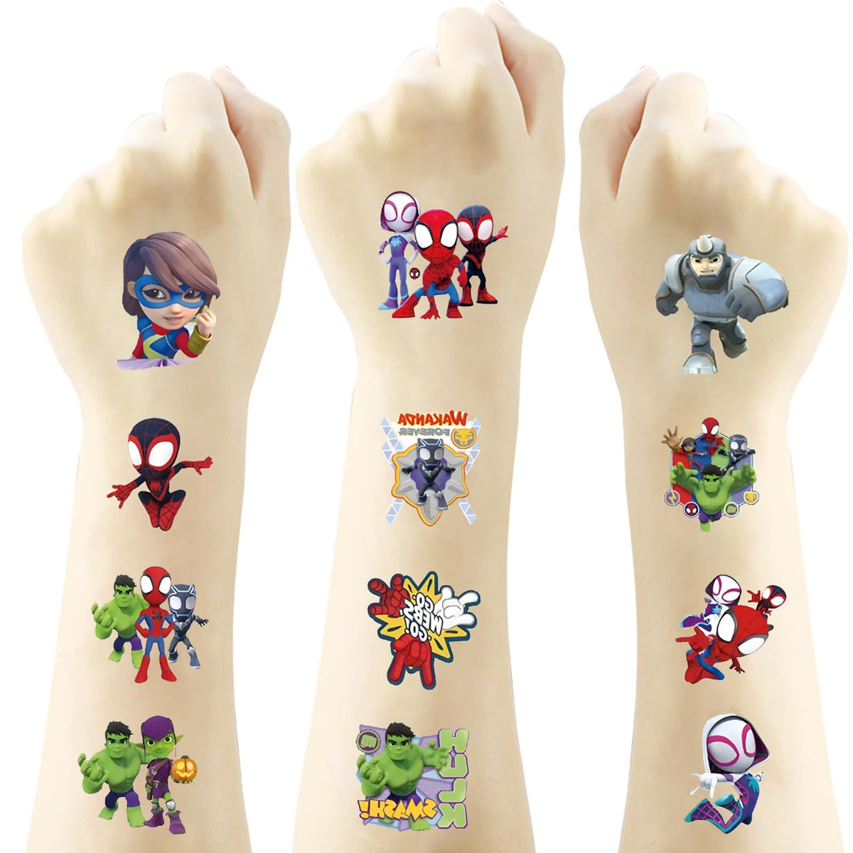 FlgarGO close-up of tattoo sheet with vivid Spidey designs for clear skin detail