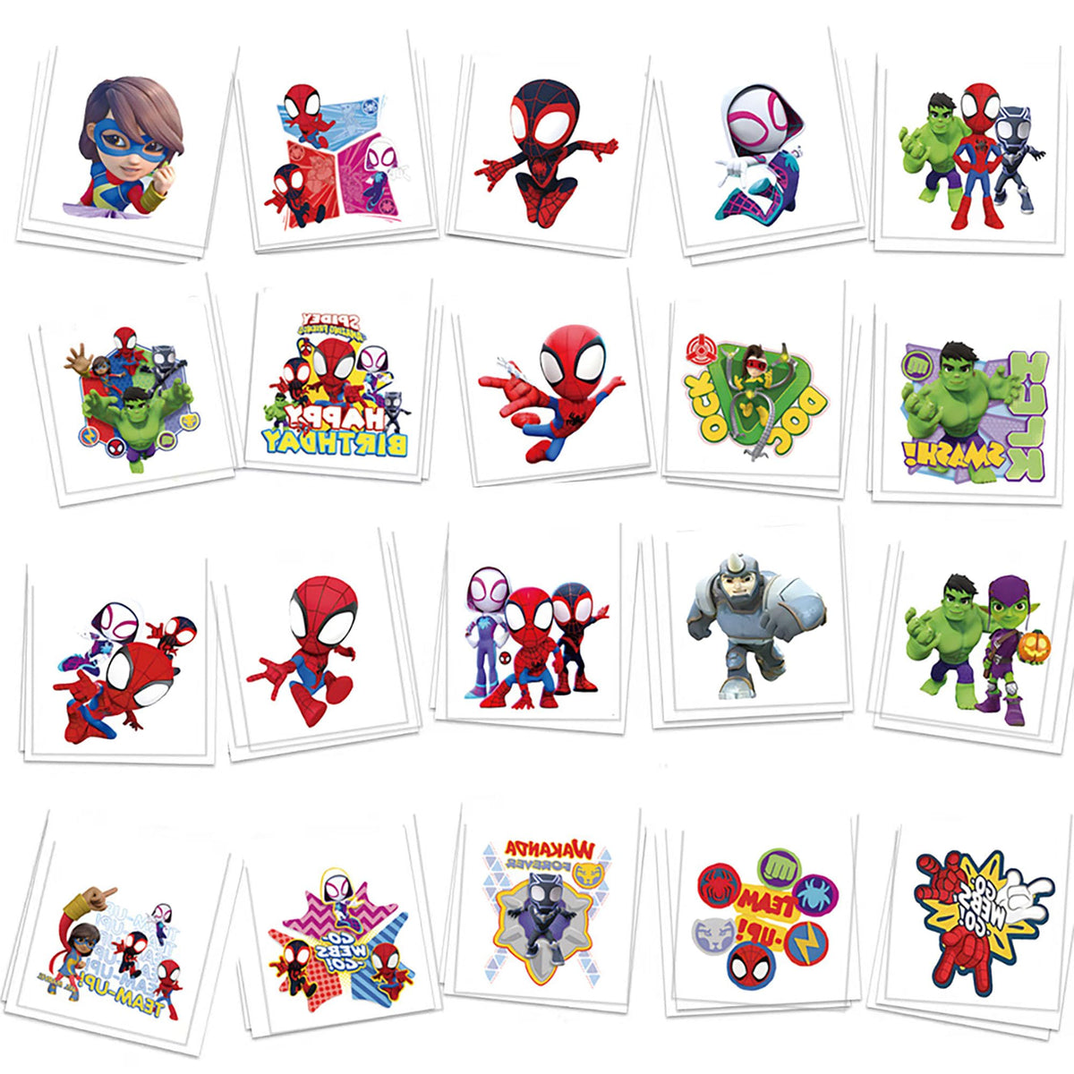 FlgarGO front packaging showing 60 Spidey temporary tattoos and party-ready variety