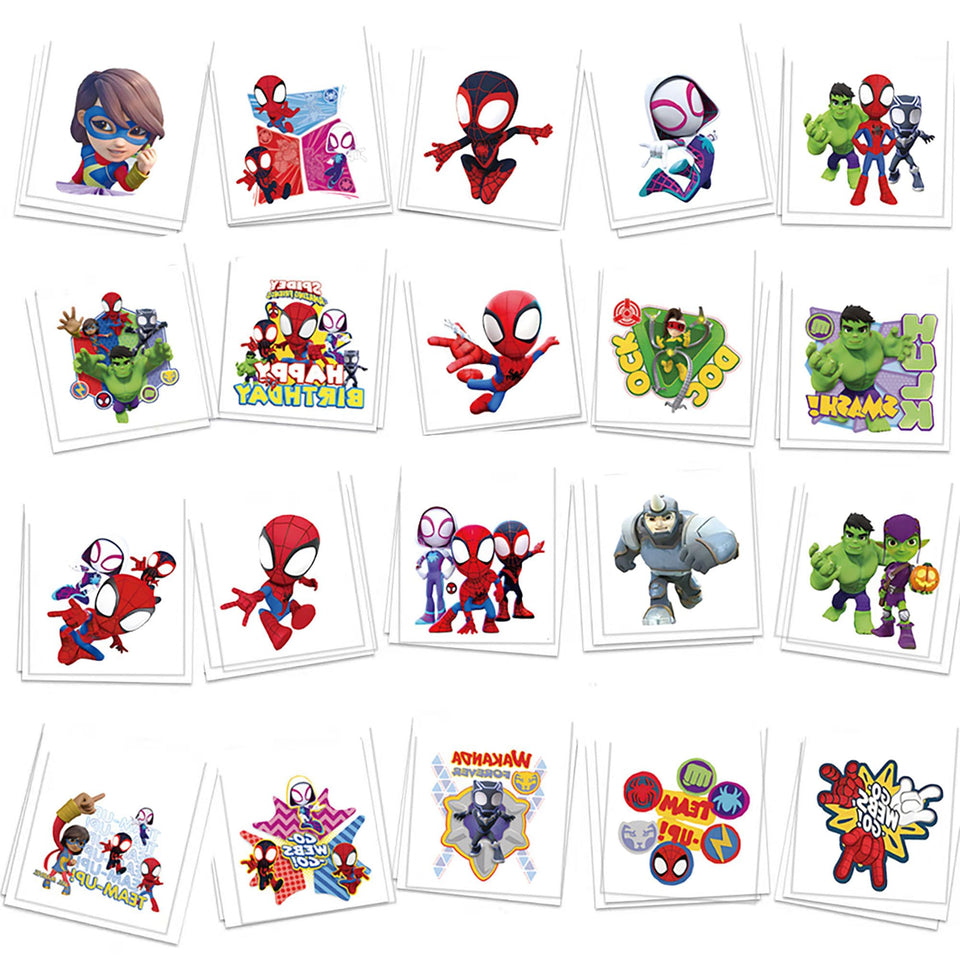 FlgarGO front packaging showing 60 Spidey temporary tattoos and party-ready variety