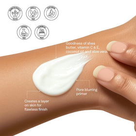 FLiCKA Silk Touch being applied to cheek to show primer smoothing pores and prepping makeup