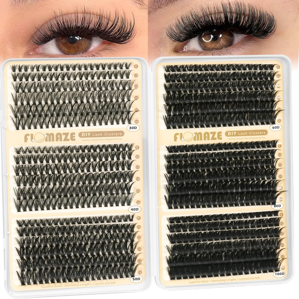FLOMAZE front packaging showing mixed D-curl clusters and volume options for easy selection