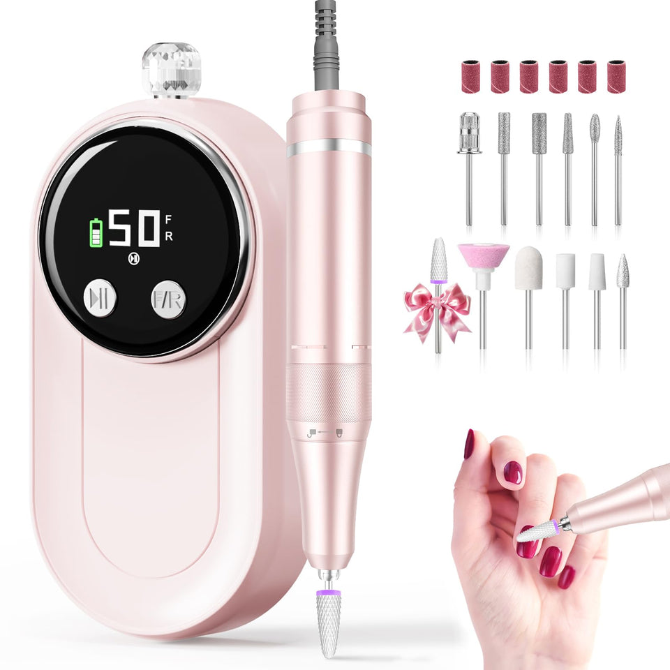 FLORAVIC front view of cordless e-file kit showing compact setup and portability