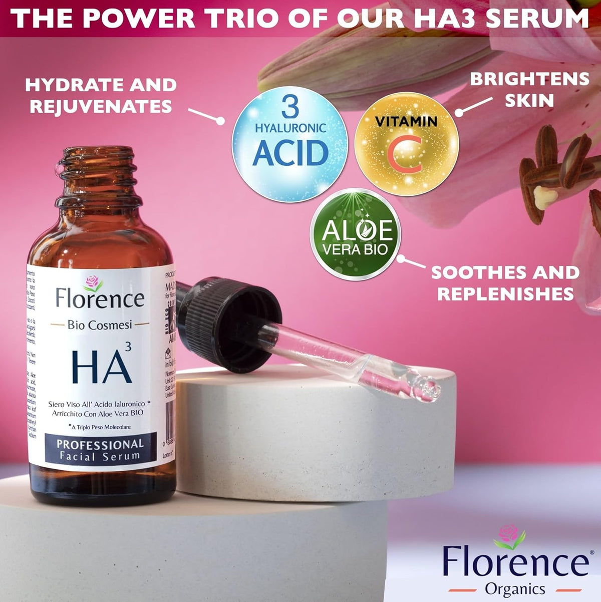 Florence close-up of lightweight serum texture demonstrating fast absorption
