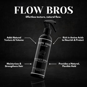 Flow Bros spray applied to damp hair creating natural waves and lift