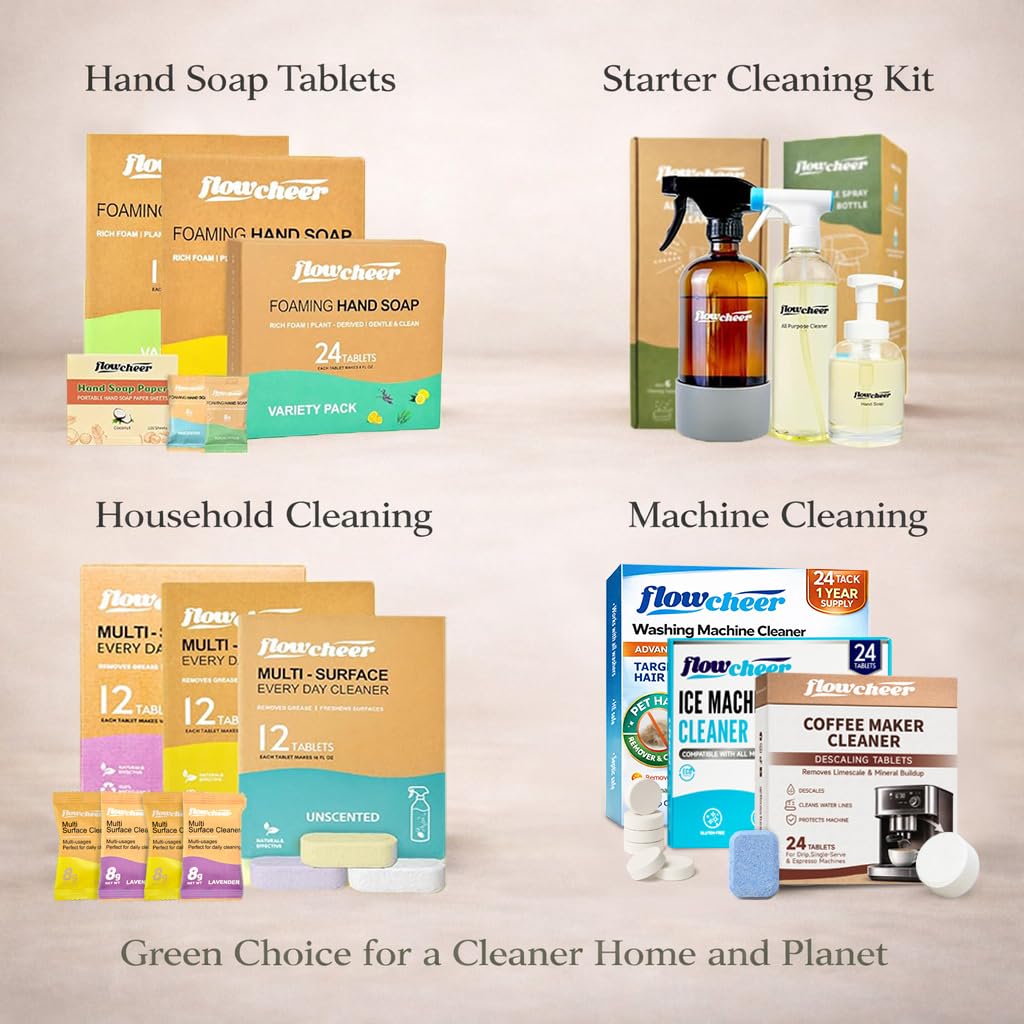 flowcheer lifestyle scene in bathroom showing reduced plastic storage benefit