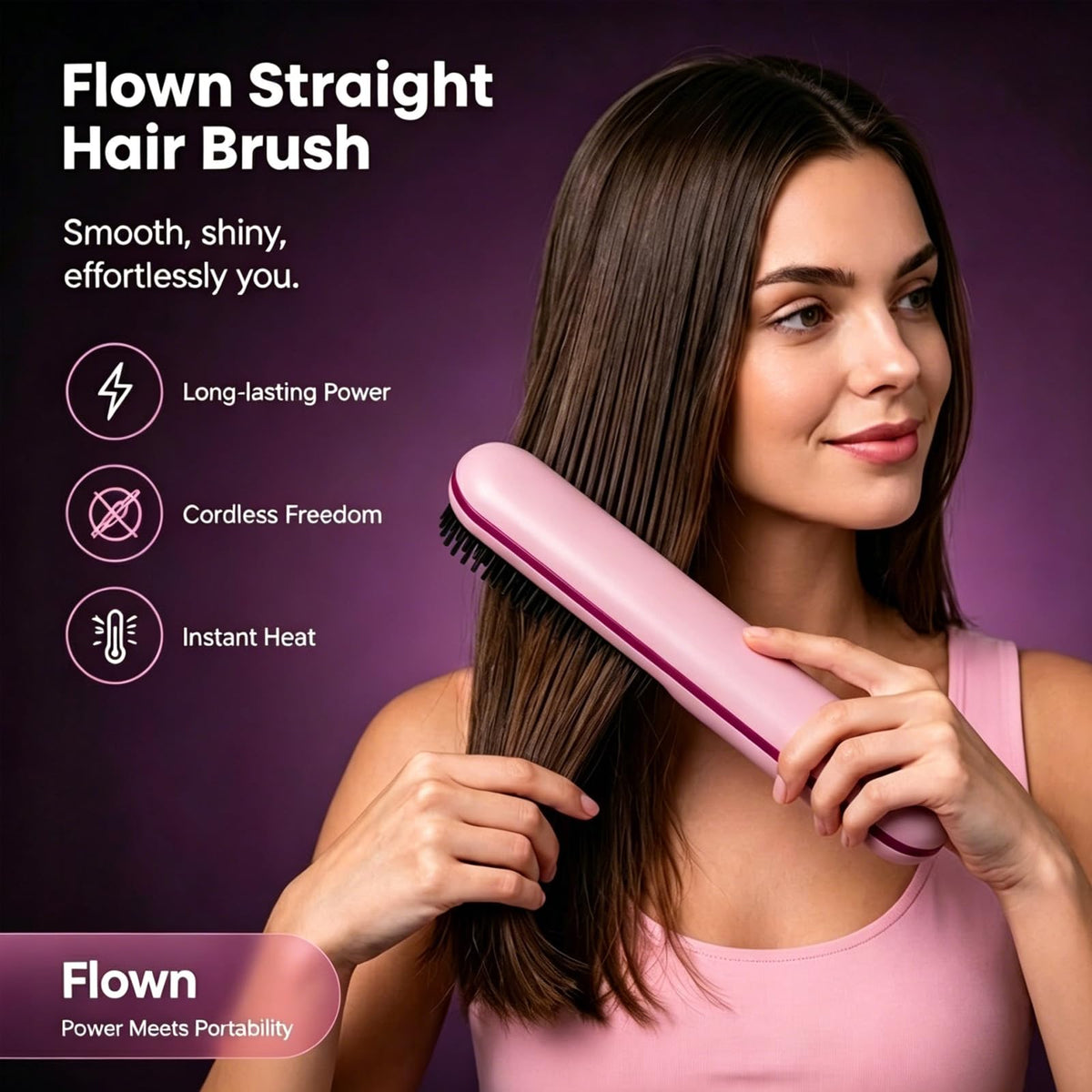 Flown Go Brush Pro back label and ports showing USB-C charging convenience and specs