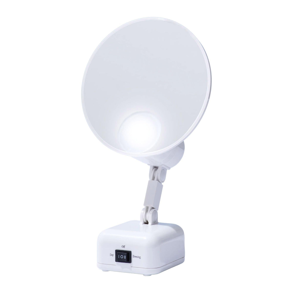 Floxite front view on vanity showing LED lights and clean reflection benefit