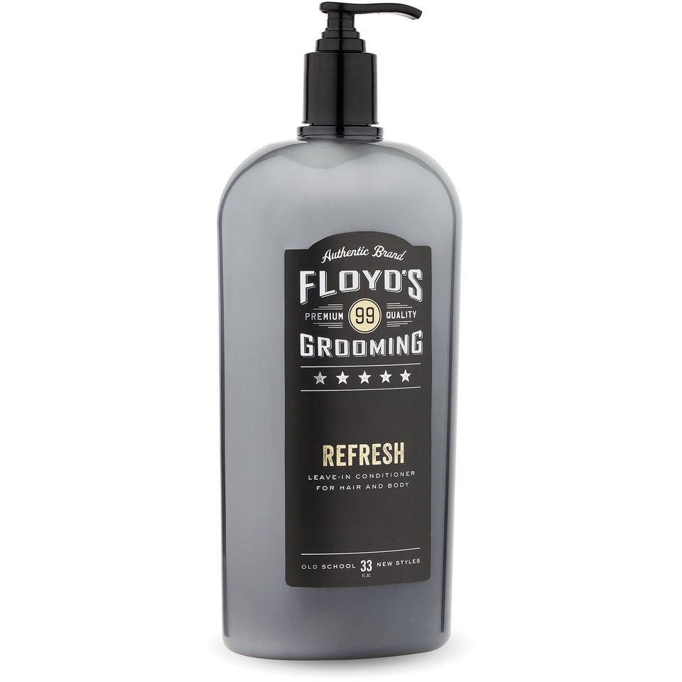 Floyd's 99 front bottle showing label and 33 oz size, moisturizing benefit