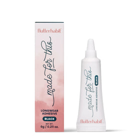 FlutterHabit adhesive front packaging showing product and bold black finish benefits