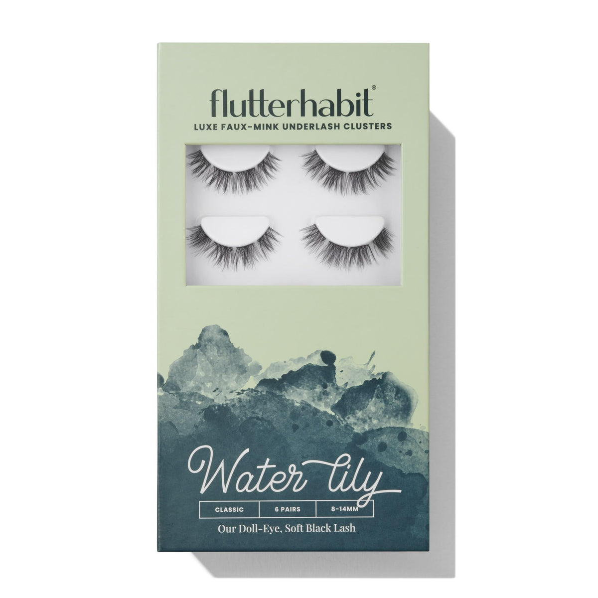 FlutterHabit front packaging showing six pairs and lengths, clear product info and benefit