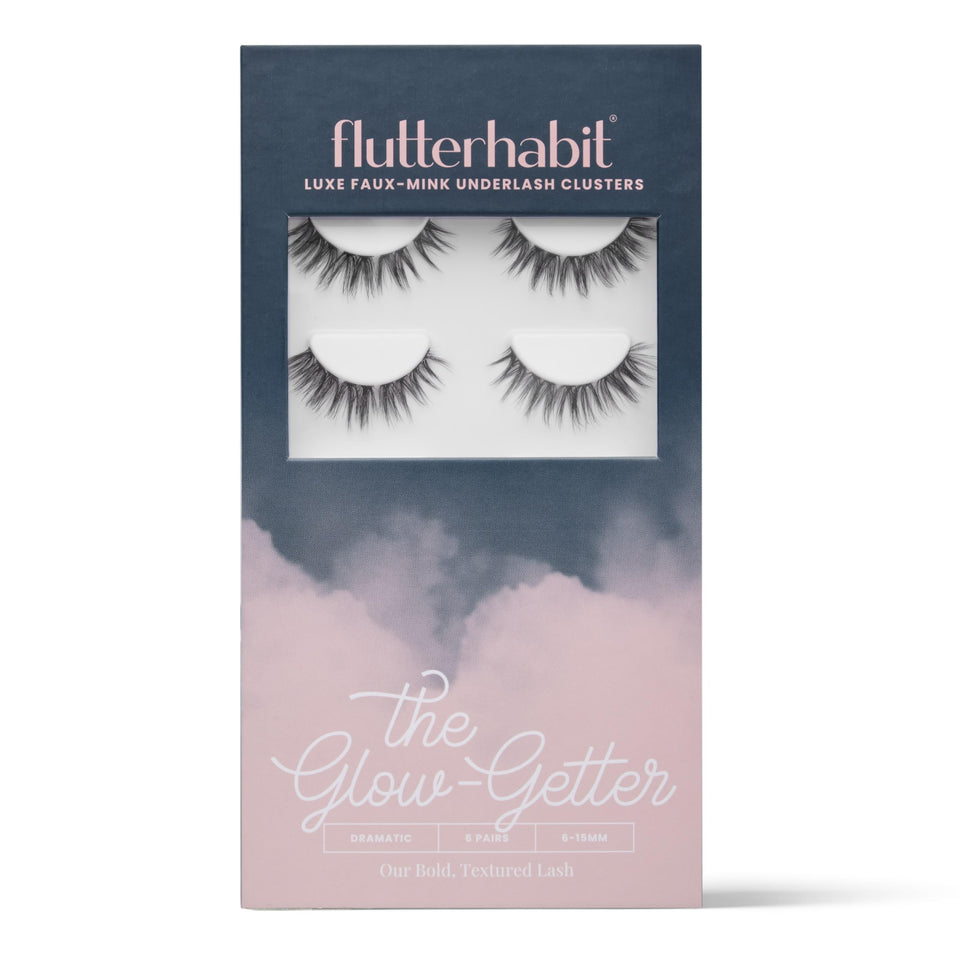 FlutterHabit front packaging showing six lash cluster sets and brand logo for professional look